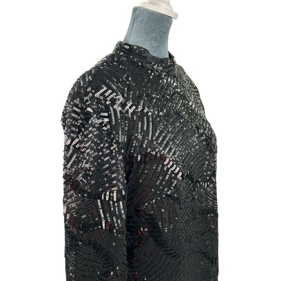 NWT Anthropologie Maeve Womens Large Dress Mini Sequin Mock Neck Black Open Back - Picture 12 of 16